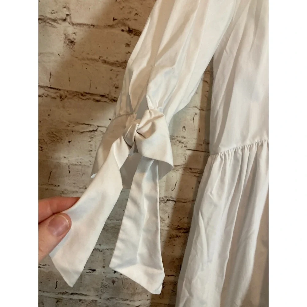 Asos Dress Womens 0 White Full Burton Up Tie‎ Sleeve Cottage Cotton Prairie - Picture 3 of 14